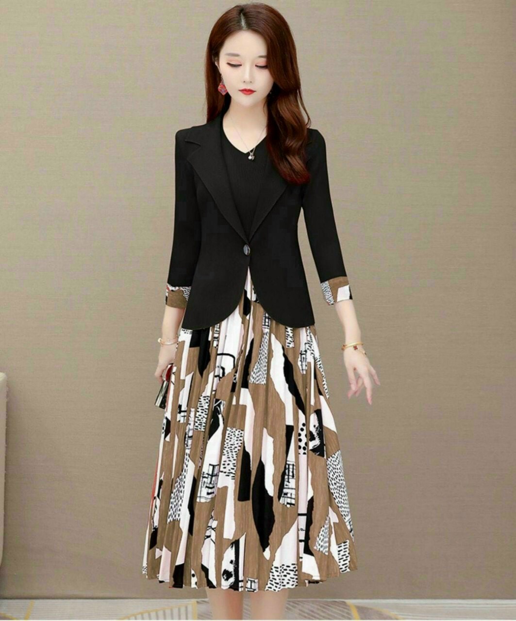 Set Đầm Dập Ly Kèm Áo Khoác - HN955